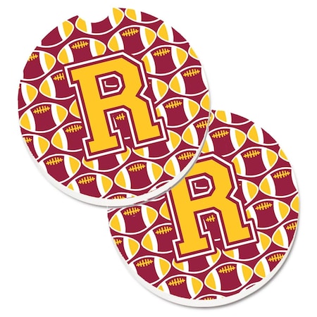 Carolines Treasures Letter R Football Maroon and Gold  Cup Holder Car Coaster, PK2 CJ1081-RCARC